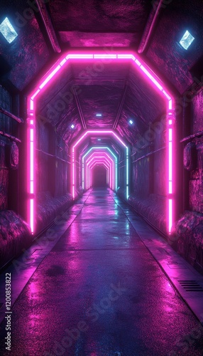 Neon Tunnel at Night