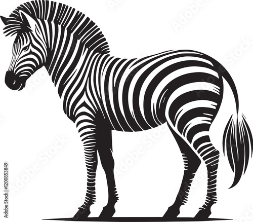 Black Color Zebra Silhouette Vector Illustration, Solid White Background