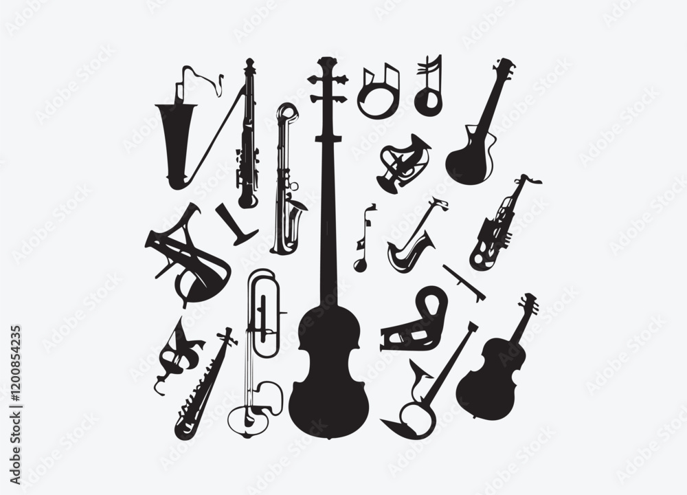 Fototapeta premium Hand drawn guitarist silhouette vector of jazz band playing 