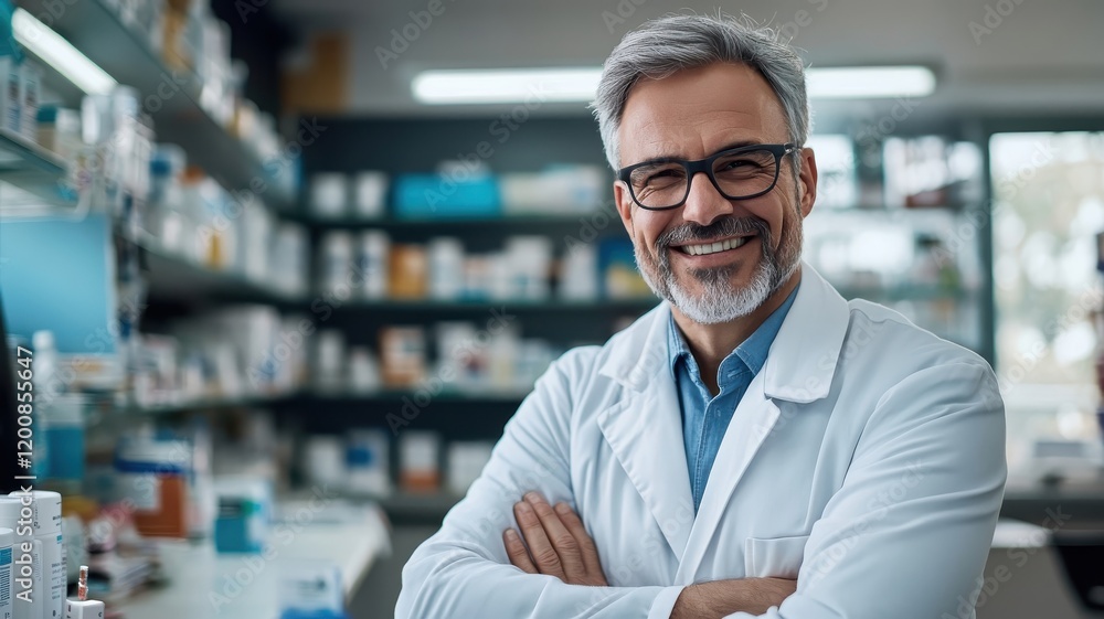 Fototapeta premium Pharmacist giving flu shot to patient.