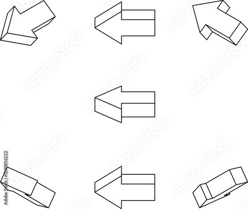 立体的な矢印のセットイラスト　線画