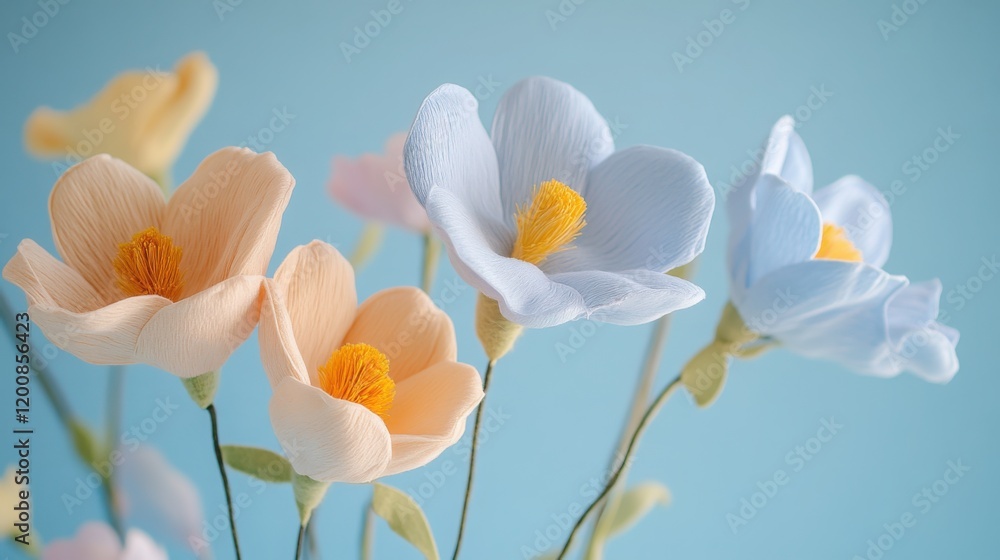 Obraz premium Tender Magnolia flowers, pastel floral wallpaper, cotton fabric texture, delicate aesthetic effect