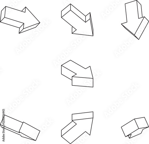 立体的な矢印のセットイラスト　線画