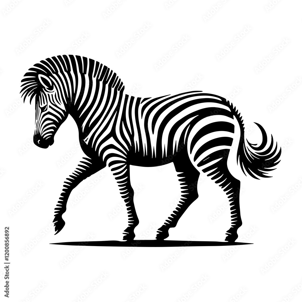 Obraz premium Black Color Zebra Silhouette Vector Illustration, Solid White Background