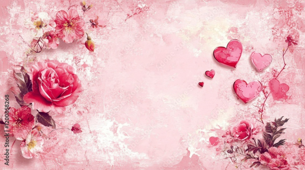 a pink square with hearts and flowers on it, flower frame, card frame, decorative frame, card template, with colored flowers, pink background. a pink square with hearts and flowers on it, flower frame, card frame, decorative frame, card template, with colored flowers, pink background.