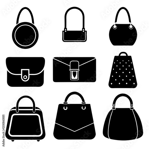 Collection of Stylish Handbag Silhouettes - Vector Icons for Fashion and Accessories
