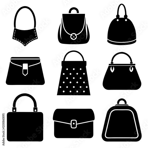 Collection of Stylish Handbag Silhouettes - Vector Icons for Fashion and Accessories