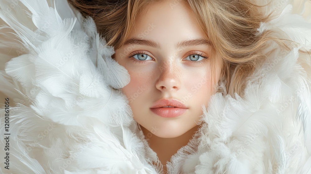 Close-up portrait of woman with delicate wings and compassionate eyes. Close-up portrait of woman with delicate wings and compassionate eyes.