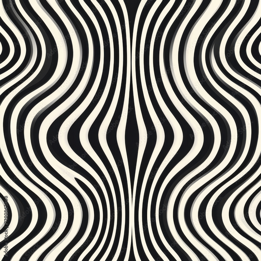 Abstract black and white wavy lines create hypnotic optical illusion pattern Abstract black and white wavy lines create hypnotic optical illusion pattern