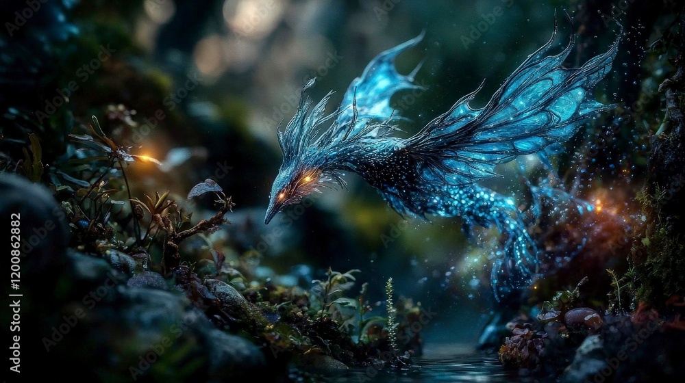 Obraz premium A mystical aquatic creature's unique life cycle in enchanted forest fantasy art nature close-up imagination