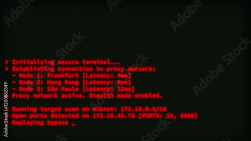 Retro Hacking Coding UI Text Animation – Glowing Red 4K Technology Motion Graphics