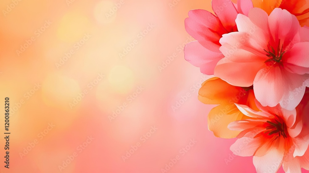 Fototapeta premium Nature watercolor idea. Elegant blossoms in soft hues create a serene and calming atmosphere.