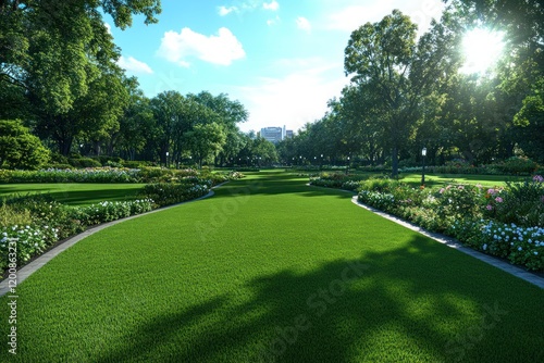 Serene Green: A Beautifully Manicured Lawned Garden photo