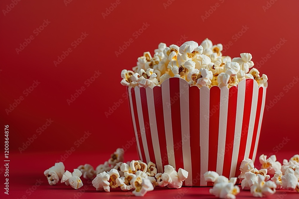 Bowl full of popcorn on a red background Bowl full of popcorn on a red background