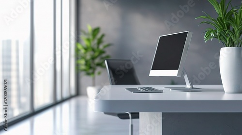 Wallpaper Mural Modern Futuristic Office Workspace with Technology and Plants Torontodigital.ca