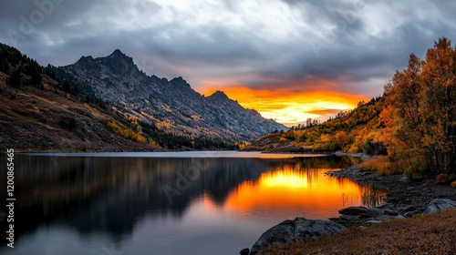 Serene sunset over mountain lake colorado nature photography tranquil environment scenic view golden reflections