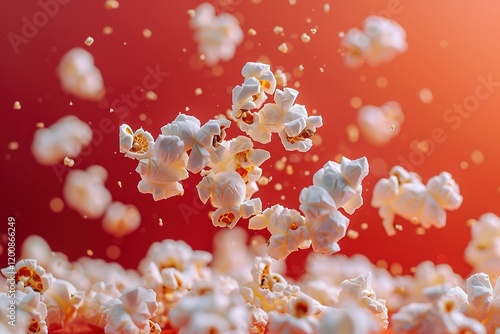 Closeup of some popcorn on a red background photo