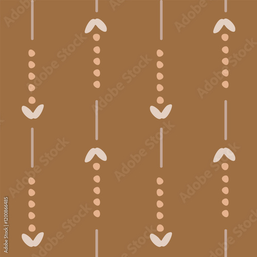 Simple hand painted dotted stripes in a neutral palette of off white and cream on brown background. A seamless vector pattern. Great for home decor, fabric, wallpaper, gift wrap, stationery, packaging