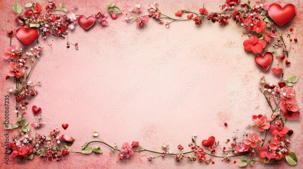 decorative frame with a pink background. Adorn the frame with various heart shapes in different shades of pink and red, scattered around the border. decorative frame with a pink background. Adorn the frame with various heart shapes in different shades of pink and red, scattered around the border.