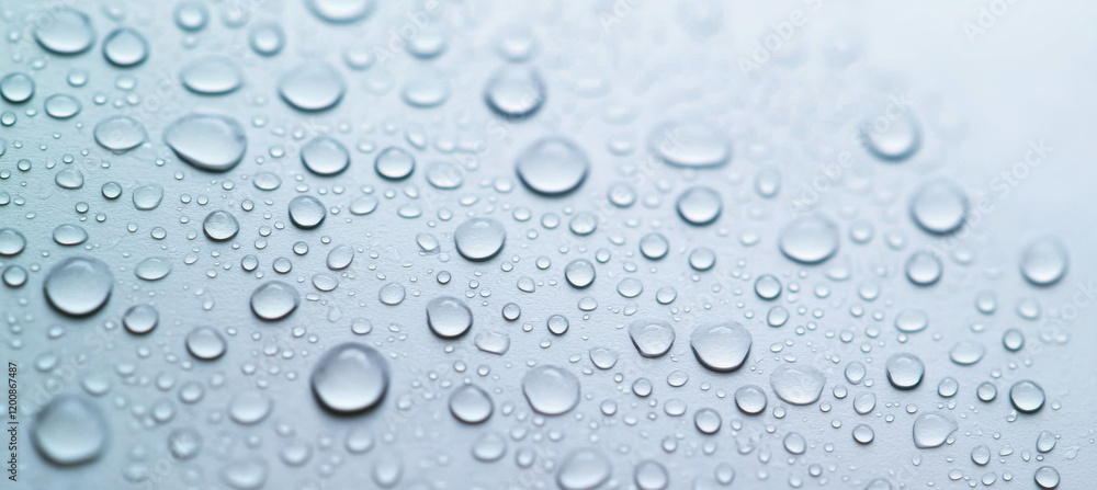 Water droplets on smooth surface with soft gradient background, creating refreshing and serene atmosphere Water droplets on smooth surface with soft gradient background, creating refreshing and serene atmosphere