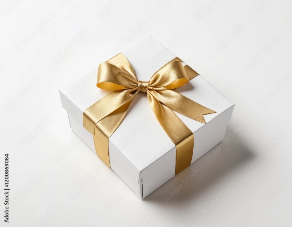 Obraz premium Elegant White Gift Box with Gold Ribbon Bow
