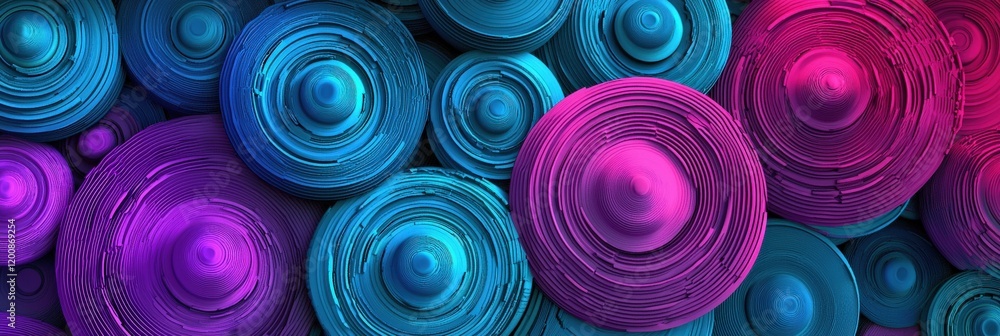 Brightly glowing concentric circles in shades of cyan and magenta, futuristic style, Brightly glowing concentric circles in shades of cyan and magenta, futuristic style,