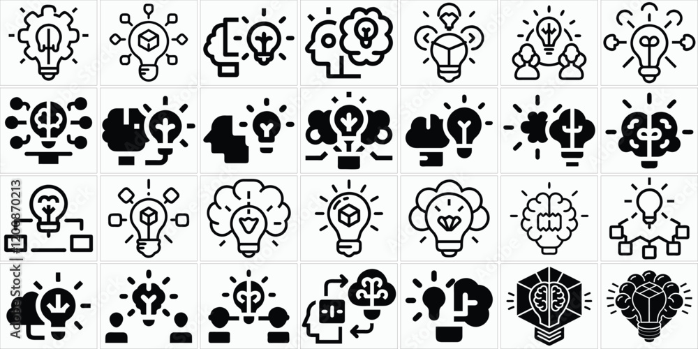 Comprehensive Collection of Brainstorming, Innovation, and Idea Icons,brainstorming icons Bundle,light bulb icons Set Comprehensive Collection of Brainstorming, Innovation, and Idea Icons,brainstorming icons Bundle,light bulb icons Set