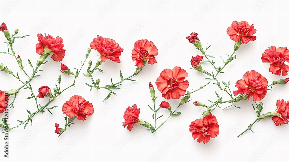 Fresh Carnations in Full Bloom on Crisp White Background Fresh Carnations in Full Bloom on Crisp White Background