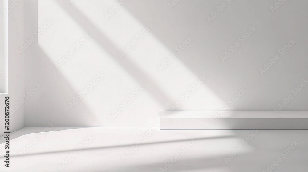 Minimalist Light and Shadow: A clean, contemporary aesthetic, showcasing a simple platform bathed in a stream of natural sunlight, ideal for product presentations or minimal design inspirations. Minimalist Light and Shadow: A clean, contemporary aesthetic, showcasing a simple platform bathed in a stream of natural sunlight, ideal for product presentations or minimal design inspirations.