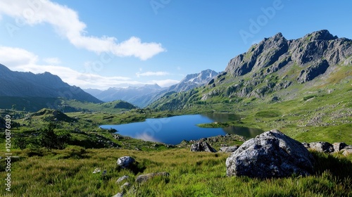 Serene mountain lake landscape
