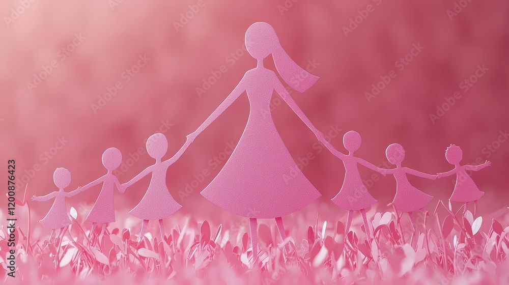 Pink silhouette family holding hands in nature background Pink silhouette family holding hands in nature background