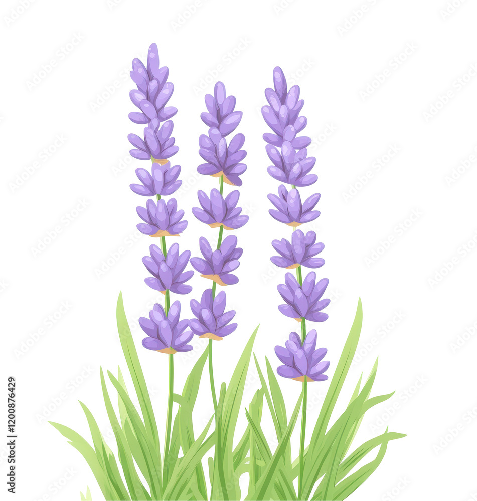 Fototapeta premium Lavender Bouquet: A delicate cluster of lavender blooms, their purple hues soft and inviting, exudes a sense of tranquility and relaxation. The vibrant green leaves add a touch of freshness.