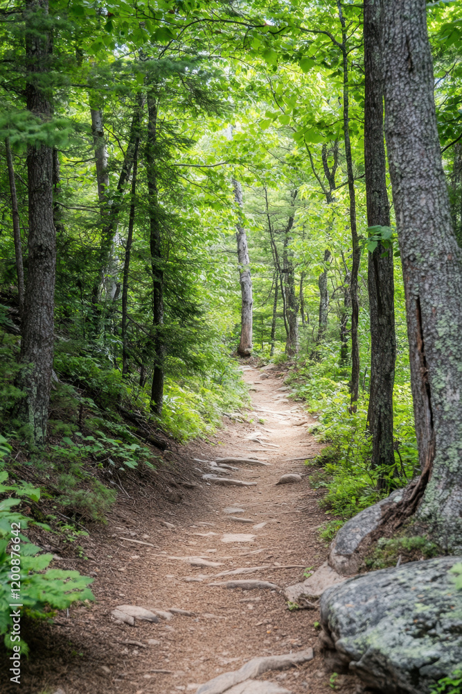 A serene forest trail winds through lush greenery, creating a peaceful atmosphere for hikers and nature enthusiasts. A serene forest trail winds through lush greenery, creating a peaceful atmosphere for hikers and nature enthusiasts.