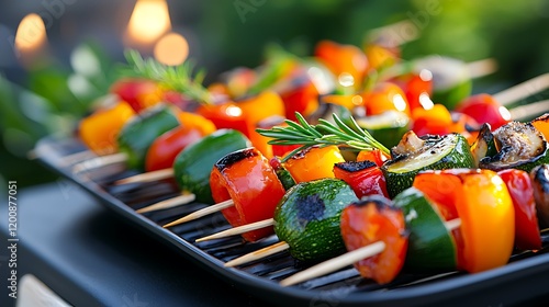Colorful Grilled Vegetable Skewers on a Barbecue Grill
