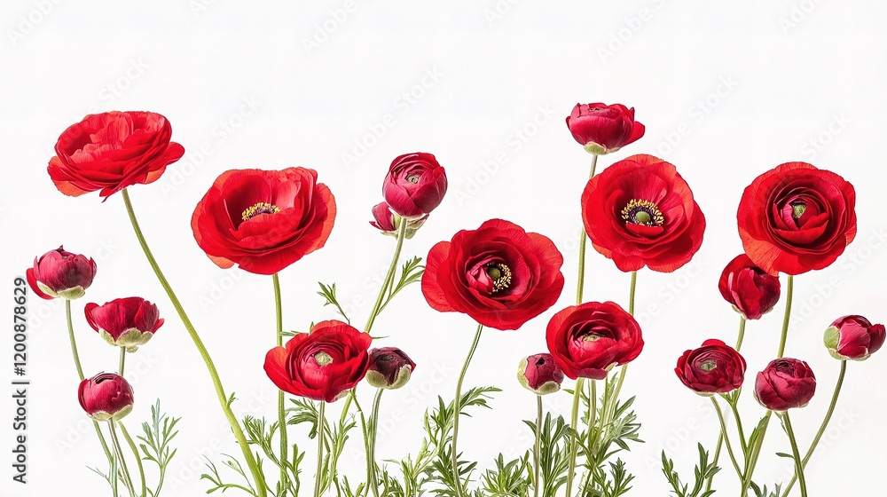 Fototapeta premium Bright Red Ranunculus Flowers Isolated on White Background