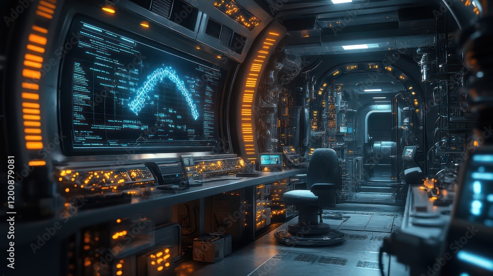 Futuristic Spaceship Bridge Interior: Command Center with Advanced Technology Futuristic Spaceship Bridge Interior: Command Center with Advanced Technology