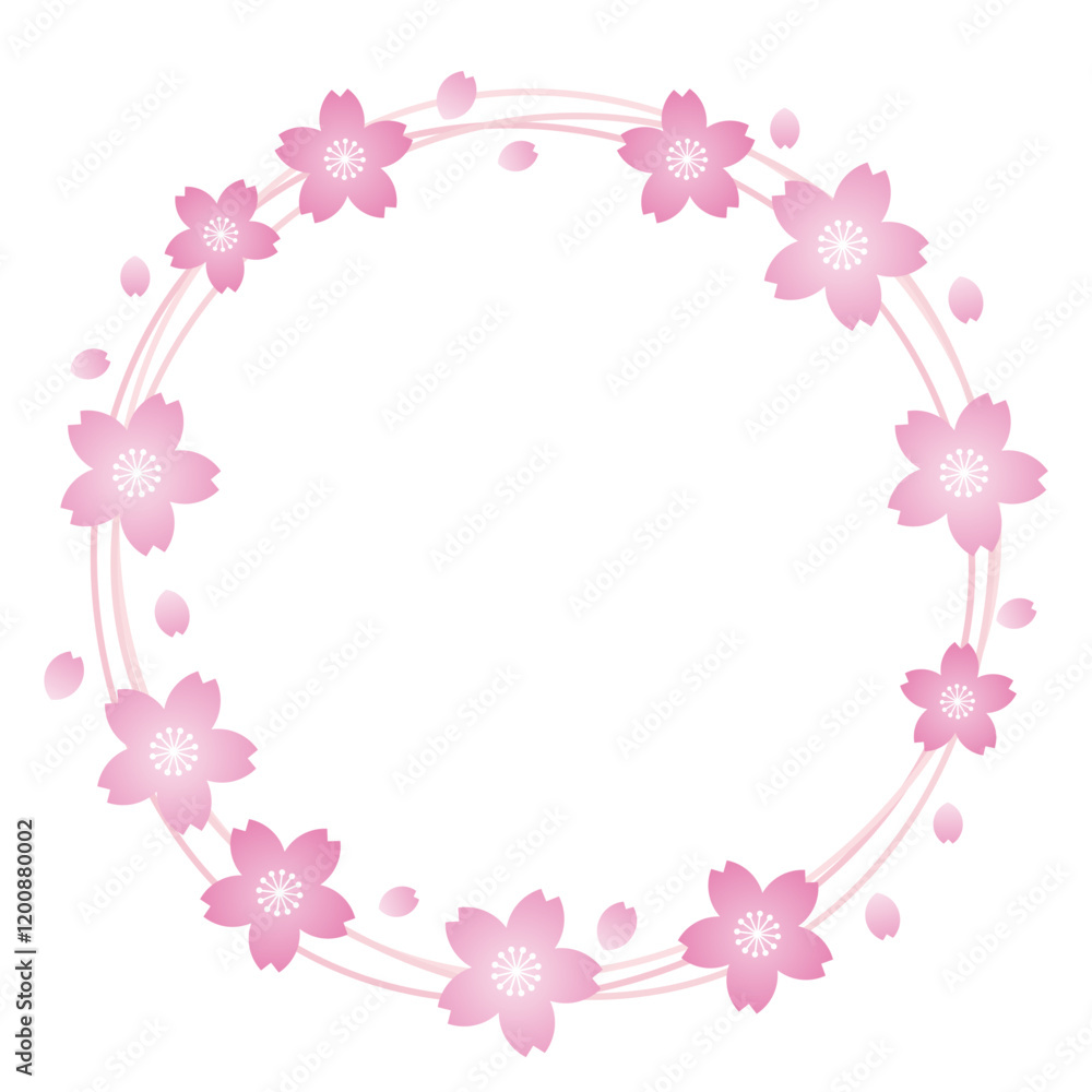 桜 散りばめ ピンク フレーム 円 ベクター 桜 散りばめ ピンク フレーム 円 ベクター