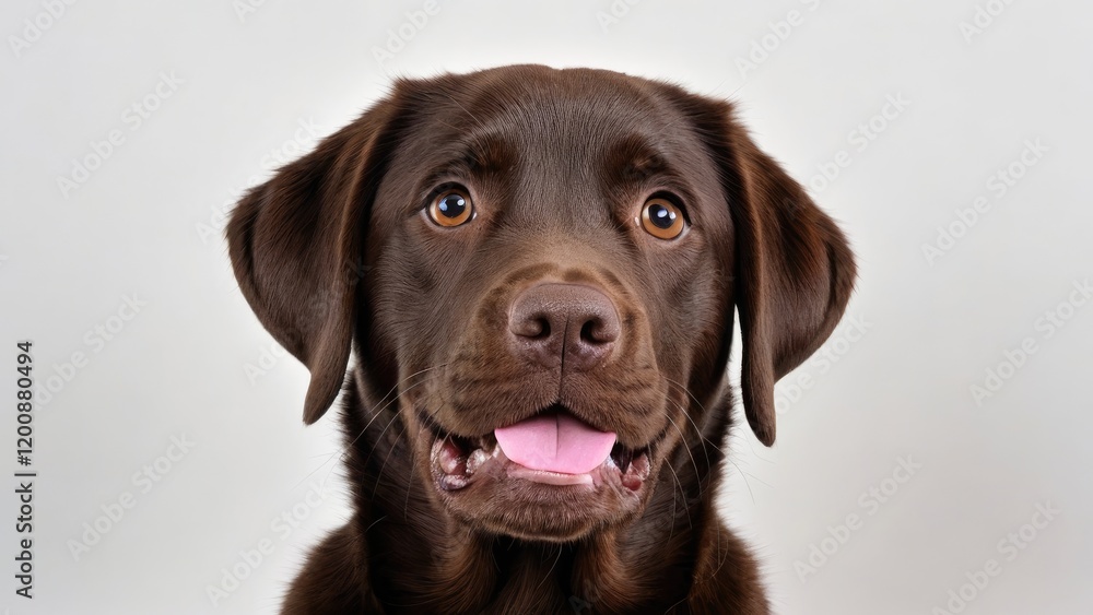 Portrait of Chocolate labrador retriever dog on grey background Portrait of Chocolate labrador retriever dog on grey background