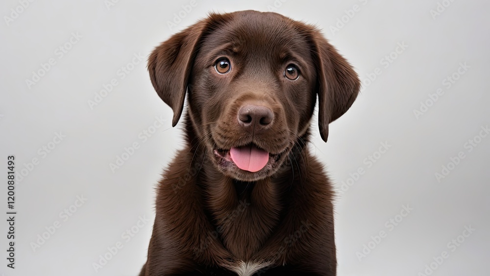 Portrait of Chocolate labrador retriever dog on grey background Portrait of Chocolate labrador retriever dog on grey background