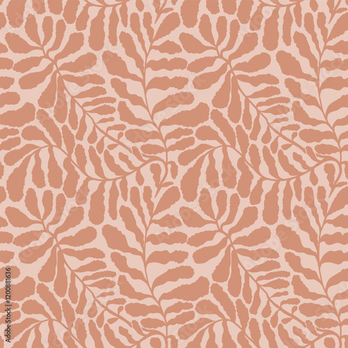 Abstract seamless pattern with leaves palm in Matisse style. Vector hand drawn print with scandinavian cut out elements. Vector endless illustration for paper, cover, fabric, interior decor.