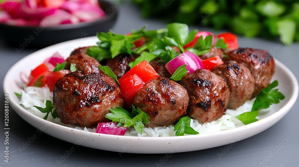 Grilled Meatballs with Rice and Fresh Herbs Grilled Meatballs with Rice and Fresh Herbs