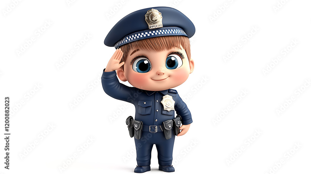 Adorable 3D Render of a Cute Toddler Police Officer Saluting Adorable 3D Render of a Cute Toddler Police Officer Saluting