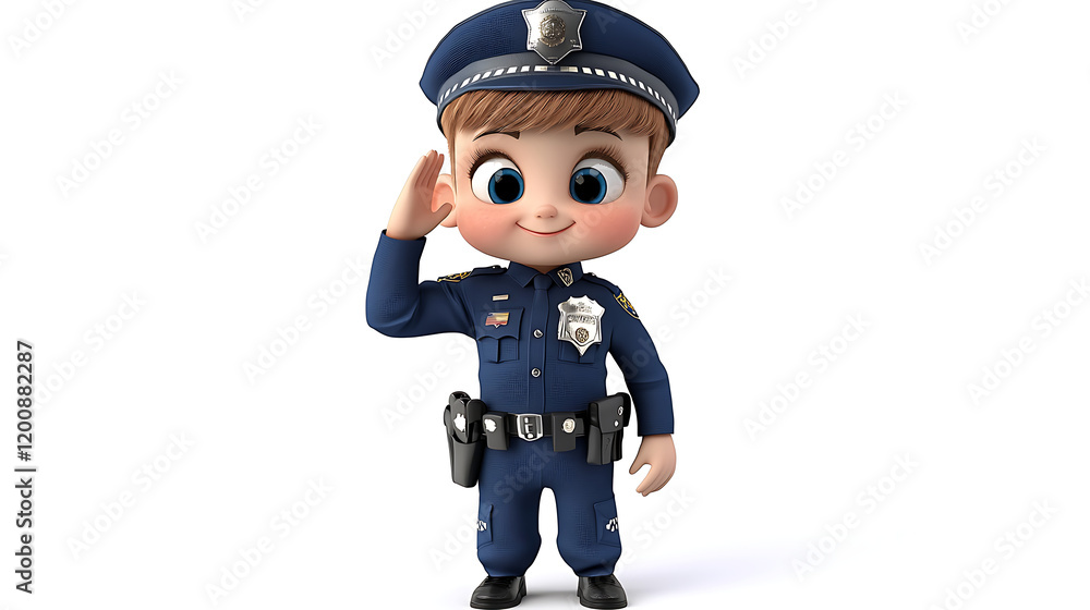 Adorable Cartoon Police Officer Saluting Child Character 3D Render Uniform Adorable Cartoon Police Officer Saluting Child Character 3D Render Uniform