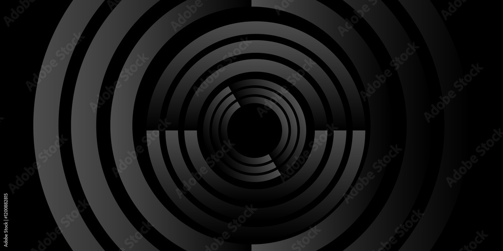 Black abstract background with circle lines spiral with copy space in the center. Ideal for modern design templates and backgrounds. Optical illusion tunnel with black and gray pattern. vector. Black abstract background with circle lines spiral with copy space in the center. Ideal for modern design templates and backgrounds. Optical illusion tunnel with black and gray pattern. vector.