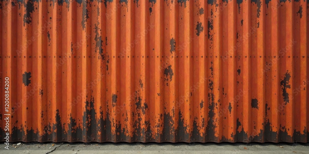 Rustic Orange Corrugated Metal Wall with Weathered Paint and Subtle Texture Variations Rustic Orange Corrugated Metal Wall with Weathered Paint and Subtle Texture Variations