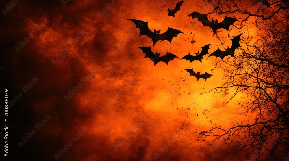 Silhouetted Bats Against a Fiery Sky at Dusk - A Stunning Nature Scene Silhouetted Bats Against a Fiery Sky at Dusk - A Stunning Nature Scene
