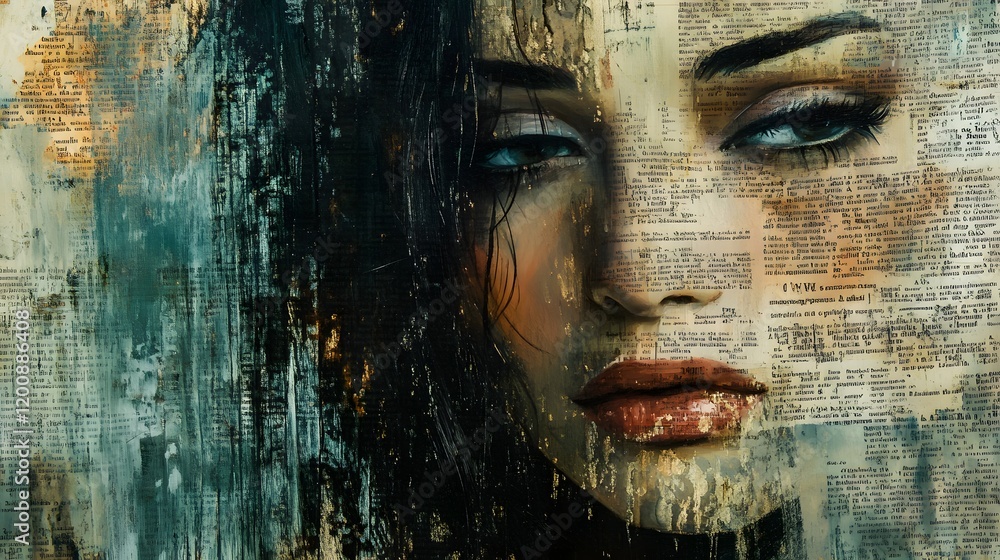 Abstract Textured Portrait Of A Woman With Dark Hair Abstract Textured Portrait Of A Woman With Dark Hair