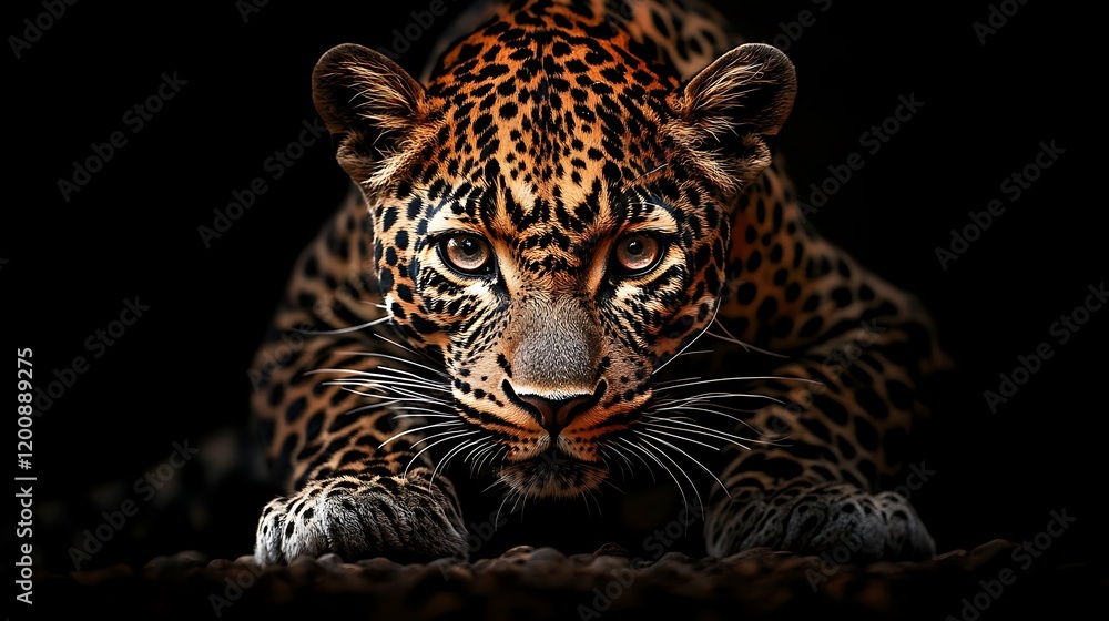 Obraz premium Minimalist Leopard Portrait on Black Background