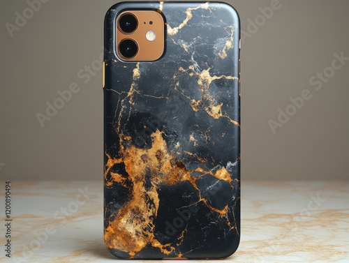 Elegant Black Marble Phone Case with Golden Veins for Modern Style photo