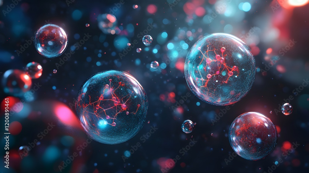 Abstract spheres with internal network structures float in space Abstract spheres with internal network structures float in space
